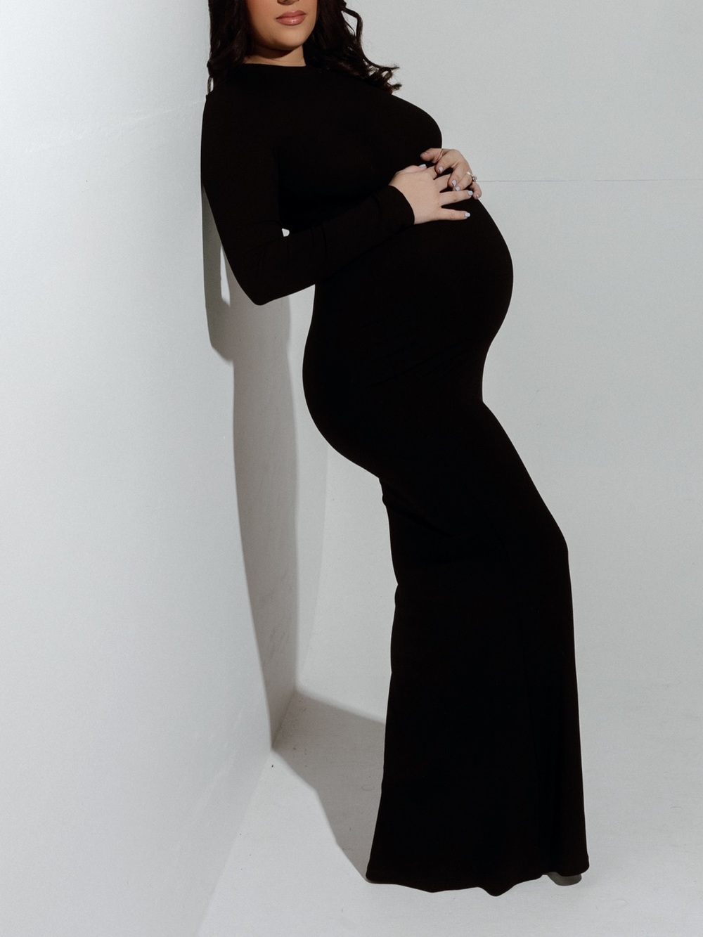 Black Long Sleeve Ribbed Maxi Dress